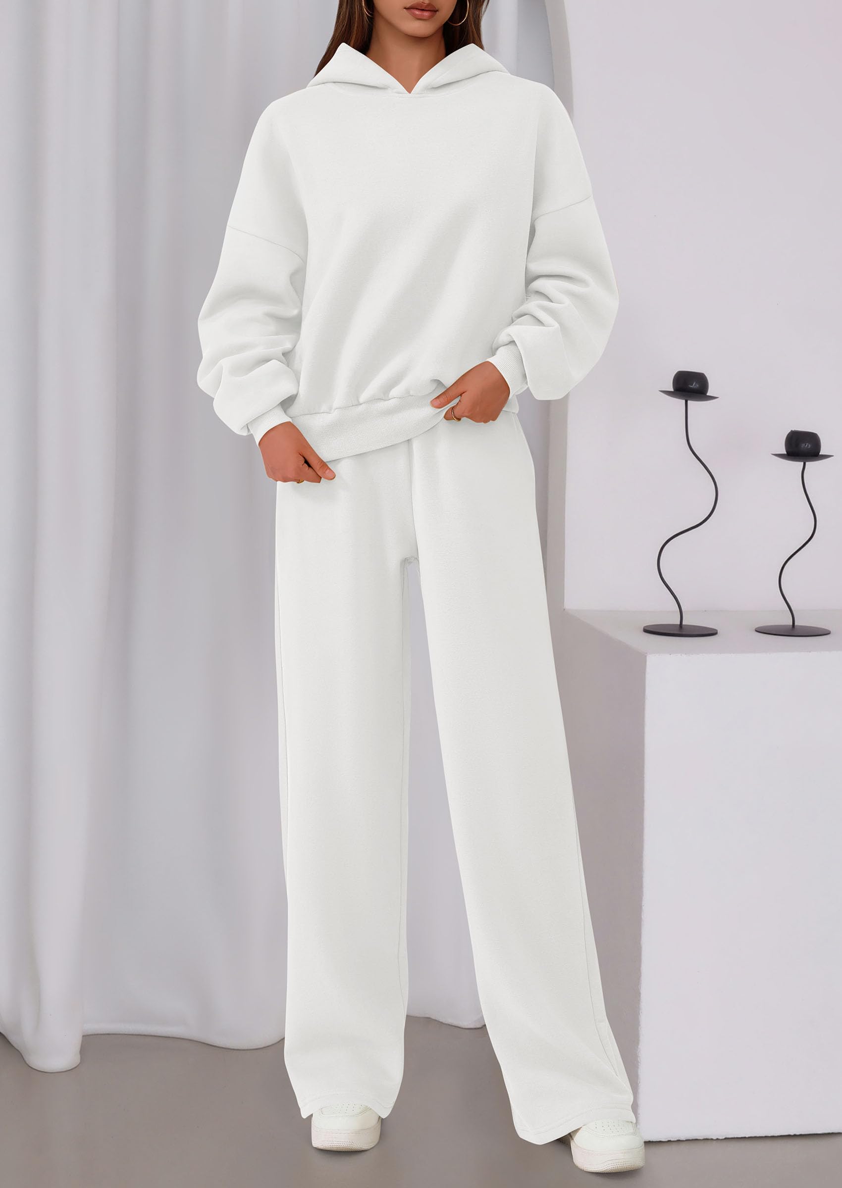 Womens Sweatsuits 2 Piece Set Casual Winter Long Sleeve Hoodie Loose Wide Leg Sweatpants Fall Tracksuit