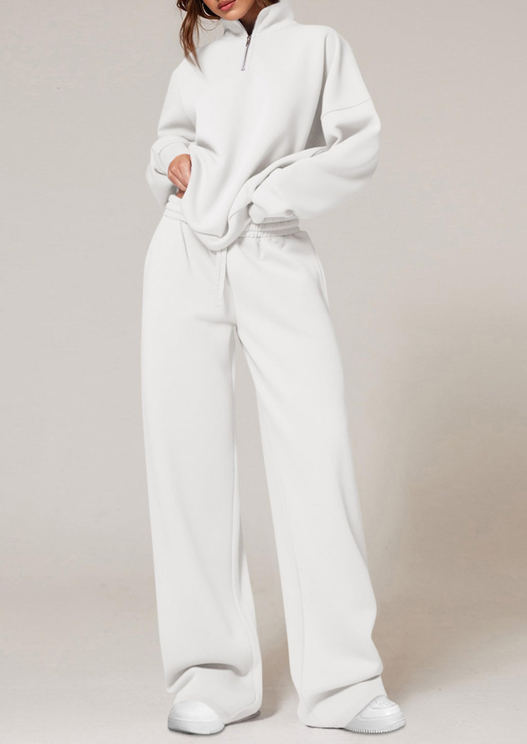 Womens Casual Two Piece Sets Fall Outfits Quarter Zip Sweatshirts Straight Leg Pants Sweatsuits Tracksuit