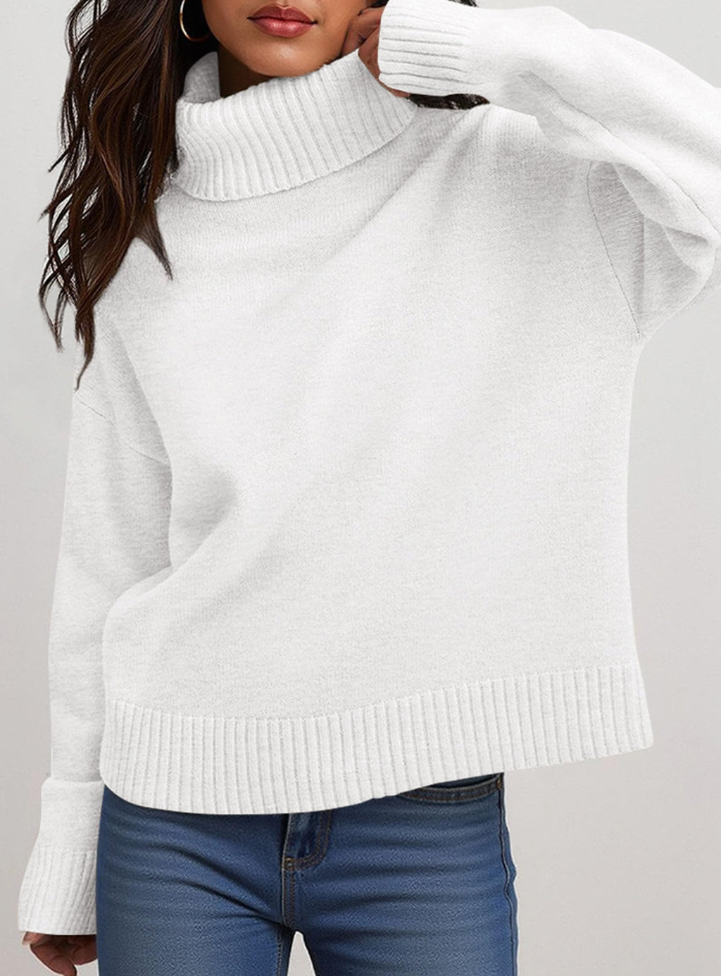 Womens Turtleneck Long Sleeve Sweater Fall Trendy Loose Fit Casual Tops Chunky Knit Pullover Sweaters