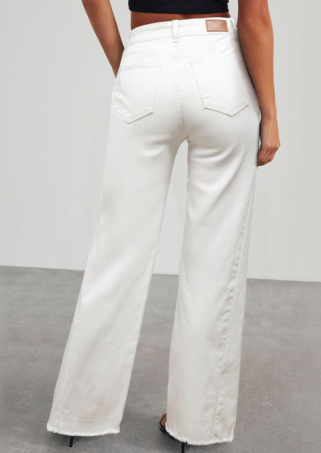 Wide Leg Jeans for Women Trendy High Waisted Stretchy Baggy Raw Hem Denim Palazzo Pants with Pockets