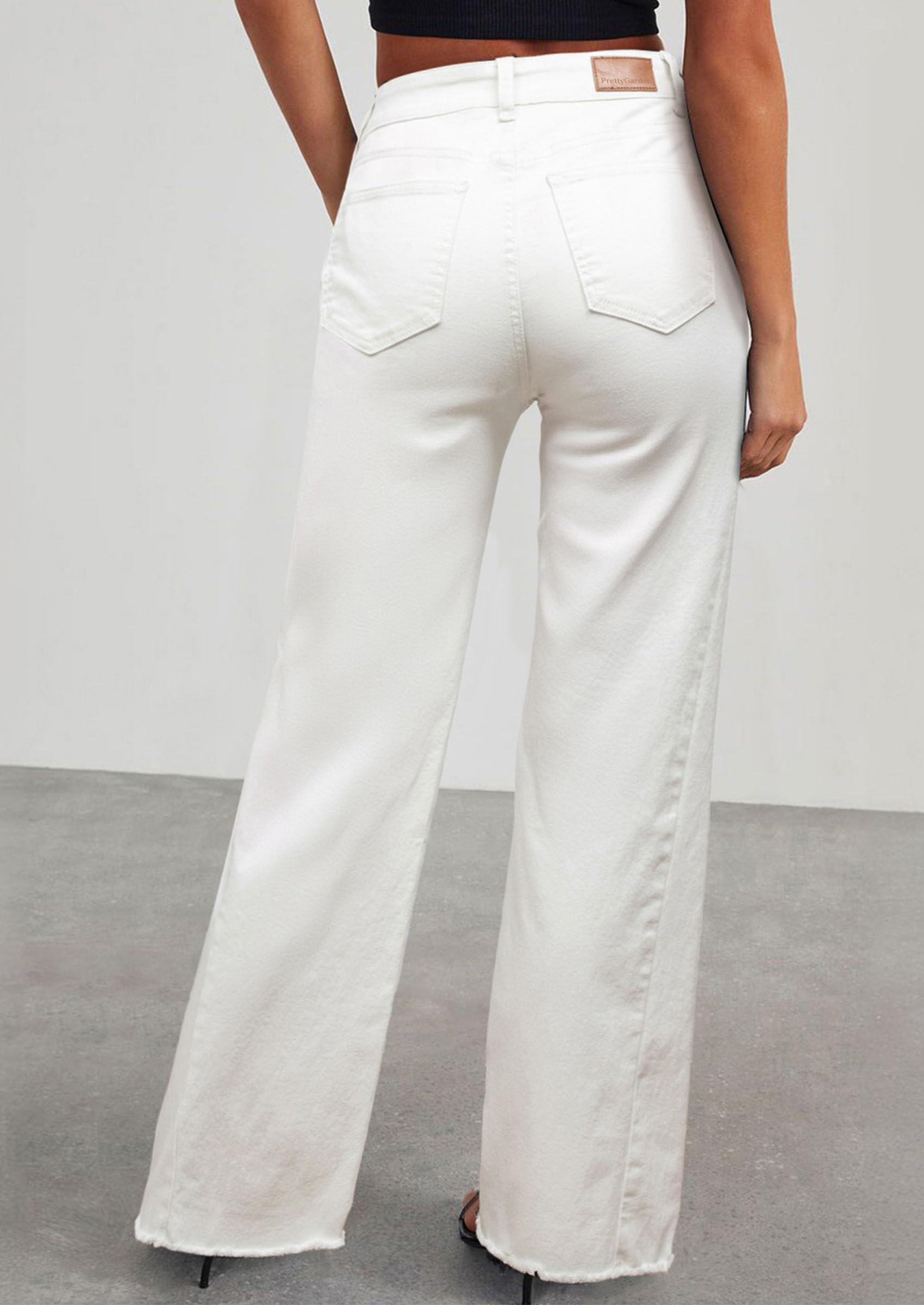 Wide Leg Jeans for Women Trendy High Waisted Stretchy Baggy Raw Hem Denim Palazzo Pants with Pockets