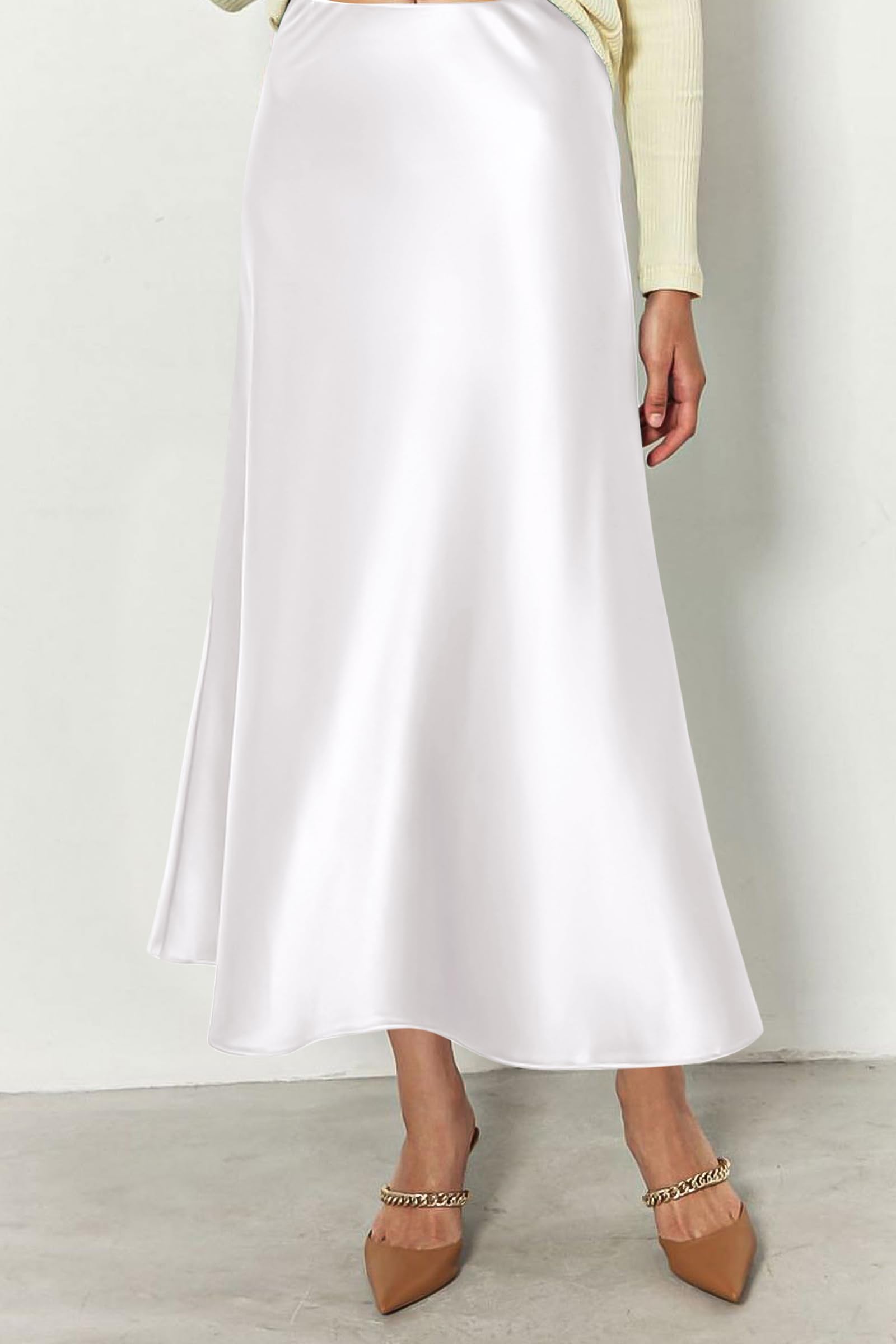 Women's Satin Skirts Dressy Casual Fall High Waisted Cocktail Wedding Flowy Elegant A Line Midi Skirt