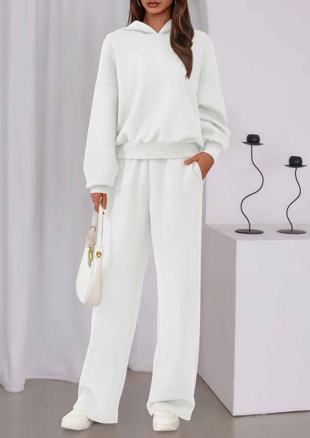 Womens Sweatsuits 2 Piece Set Casual Winter Long Sleeve Hoodie Loose Wide Leg Sweatpants Fall Tracksuit