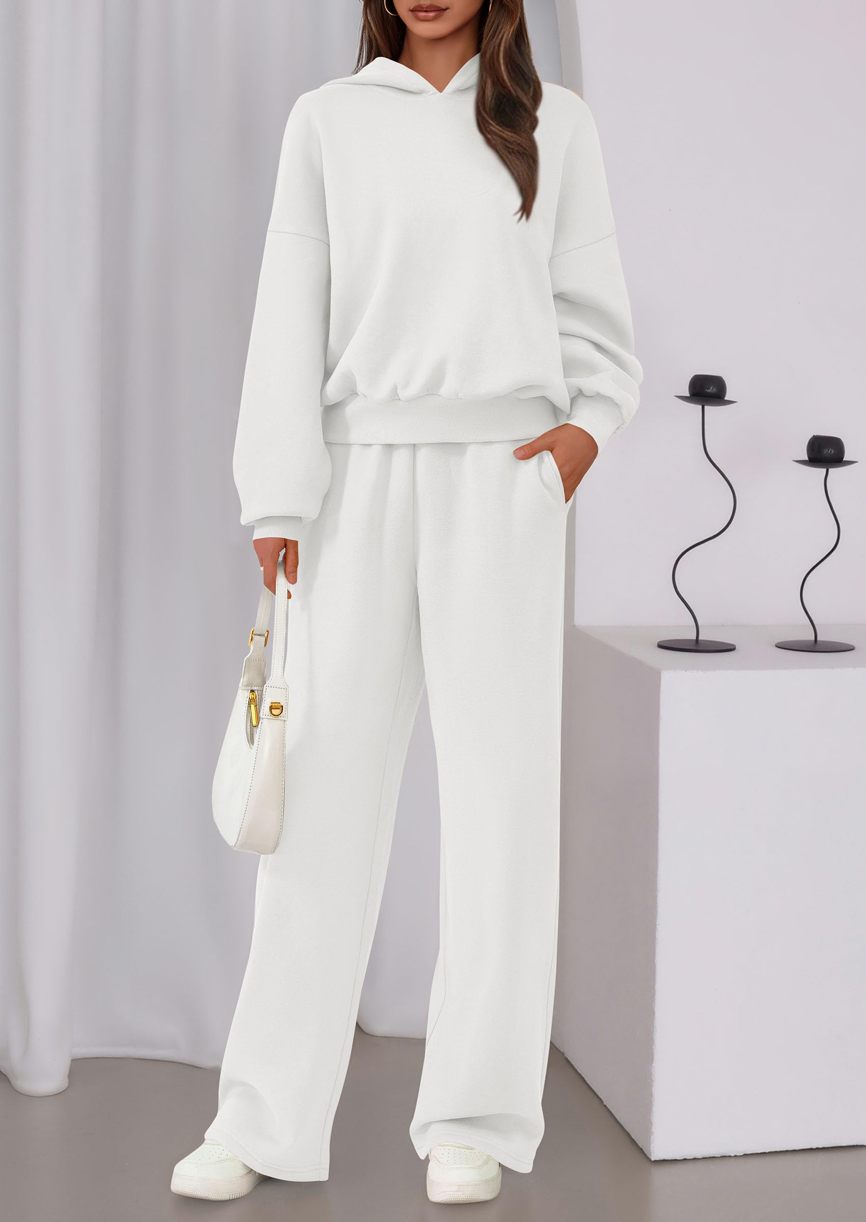 Womens Sweatsuits 2 Piece Set Casual Winter Long Sleeve Hoodie Loose Wide Leg Sweatpants Fall Tracksuit