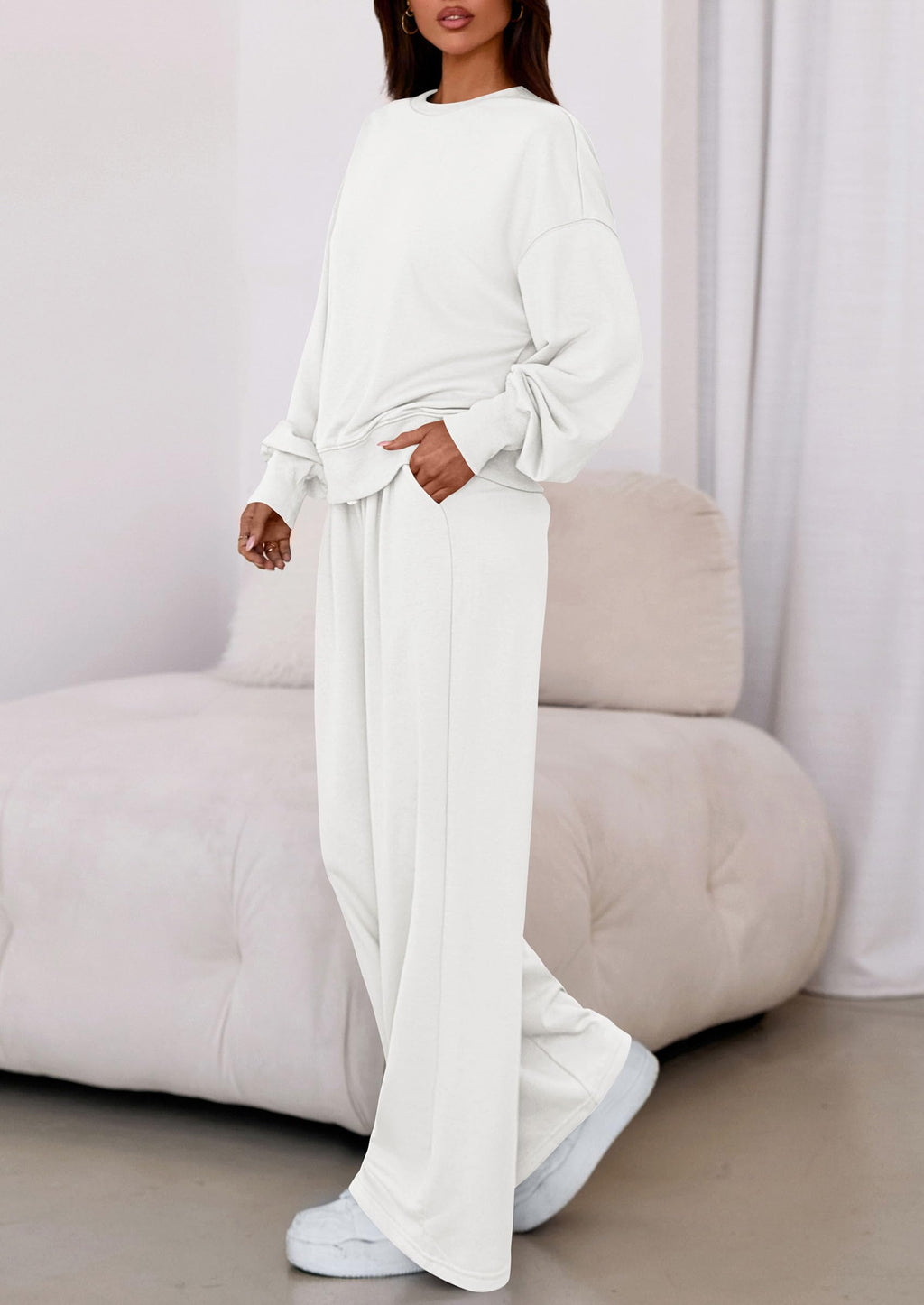 Womens 2 Piece Sets Long Sleeve Sweatshirt Wide Leg Pants Loose Matching Lounge Set Trendy Fall Outfits