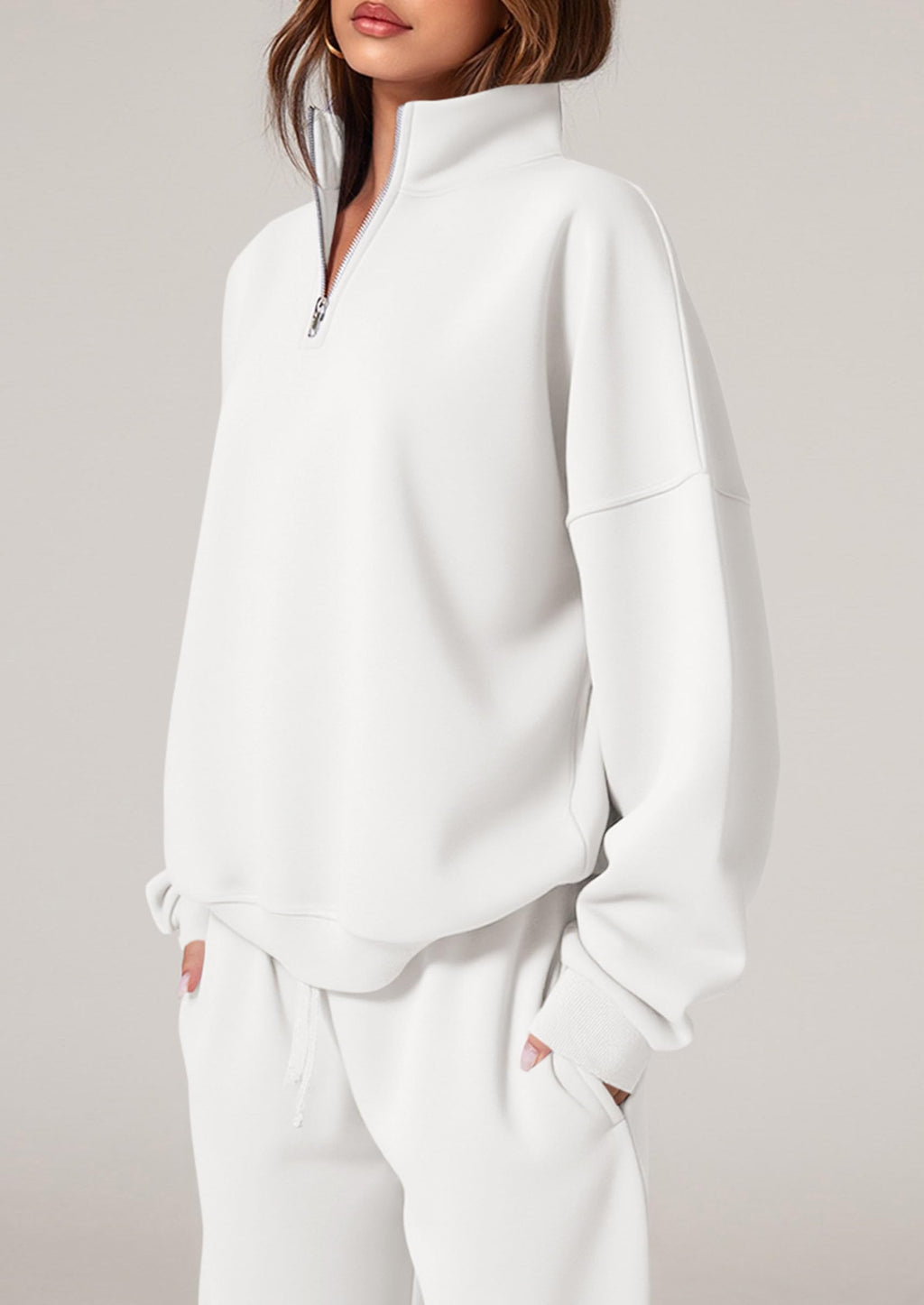 Womens Casual Two Piece Sets Fall Outfits Quarter Zip Sweatshirts Straight Leg Pants Sweatsuits Tracksuit