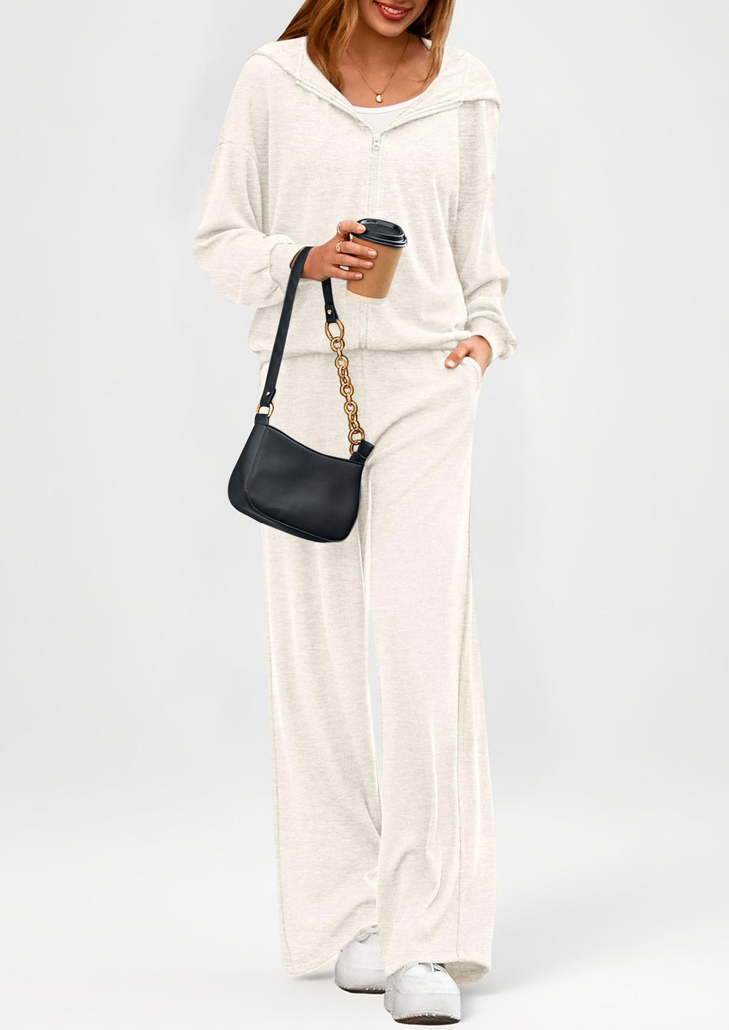 Women's 2 Piece Fall Lounge Sets Zip Up Hoodie Wide Leg Pants Tracksuit Matching Travel Outfits Clothes