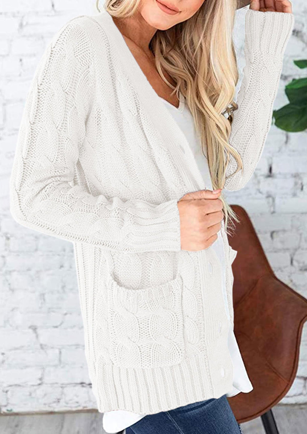 Women's Open Front Cardigan Sweaters Fall Fashion Button Down Cable Knit Chunky Winter Outerwear Coats