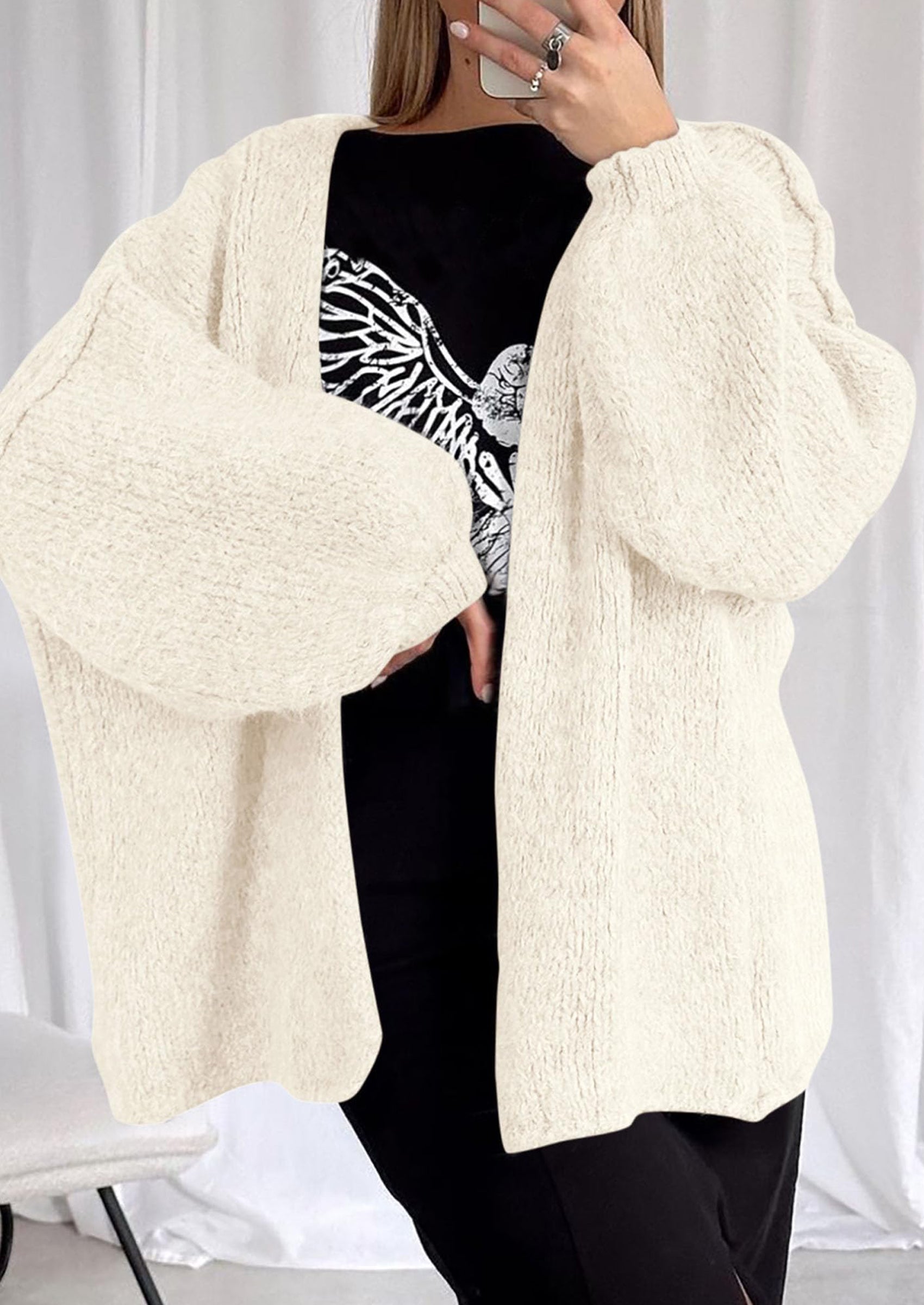 Womens Oversized Cardigan Sweaters Fall Long Lantern Sleeve Knit Open Front Lightweight Sweater
