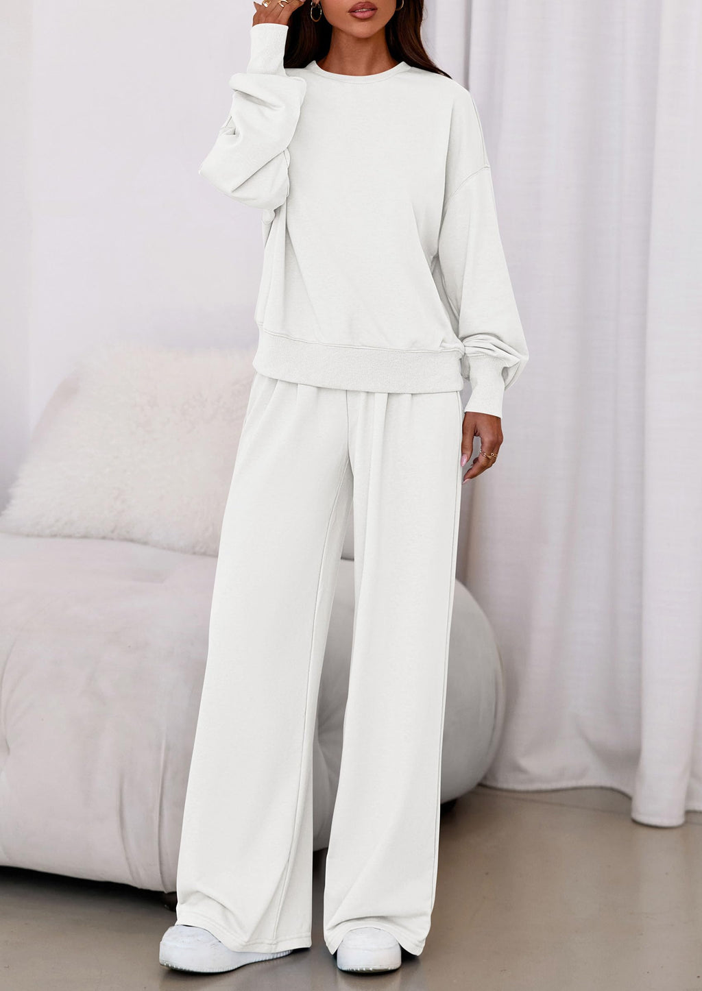 Womens 2 Piece Sets Long Sleeve Sweatshirt Wide Leg Pants Loose Matching Lounge Set Trendy Fall Outfits