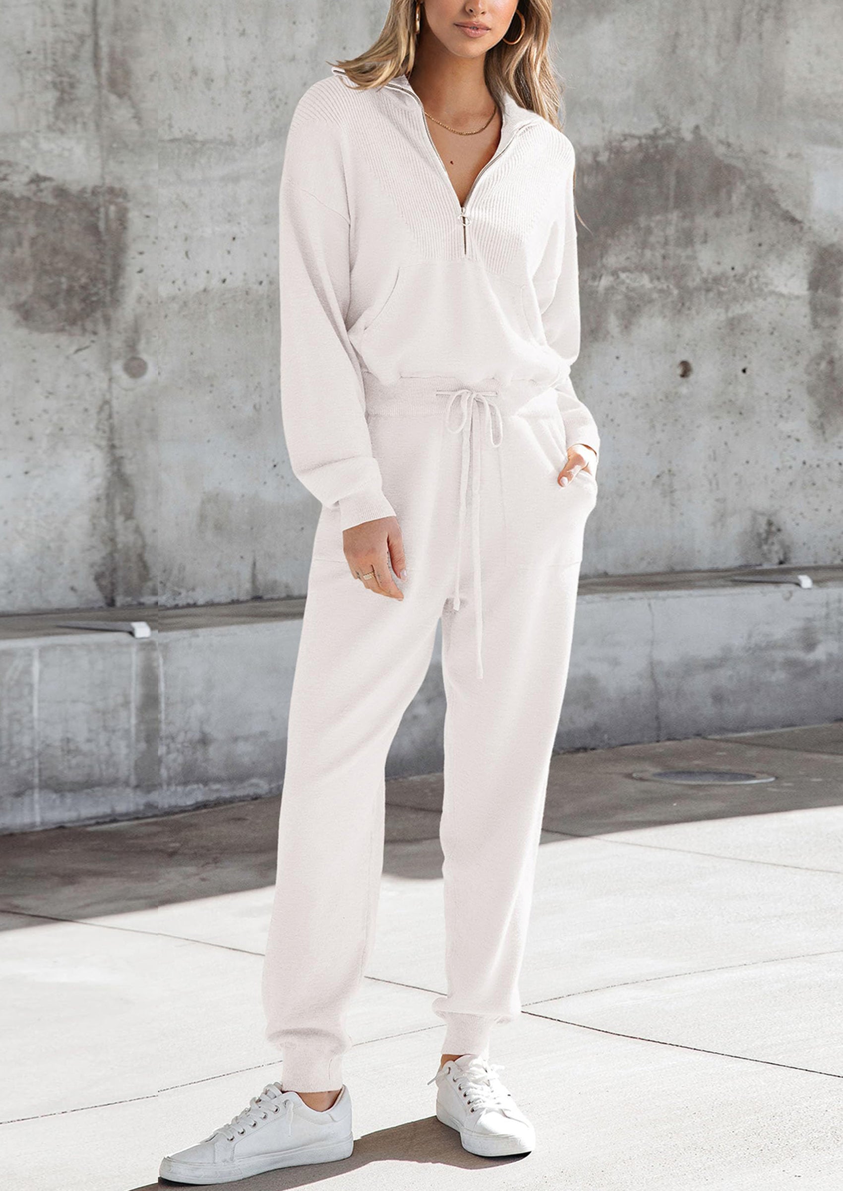 Women's 2 Piece Sweater Set Pullover Zip Up Sweatshirt Jogger Sweatpants Tracksuit Casual Outfit