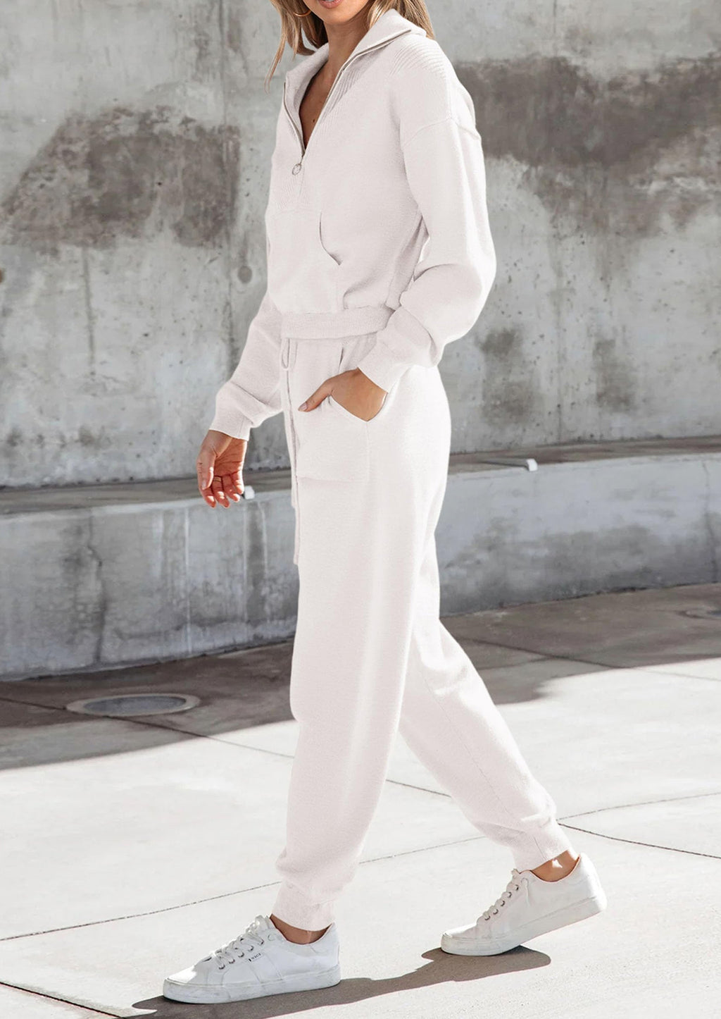 Women's 2 Piece Sweater Set Pullover Zip Up Sweatshirt Jogger Sweatpants Tracksuit Casual Outfit