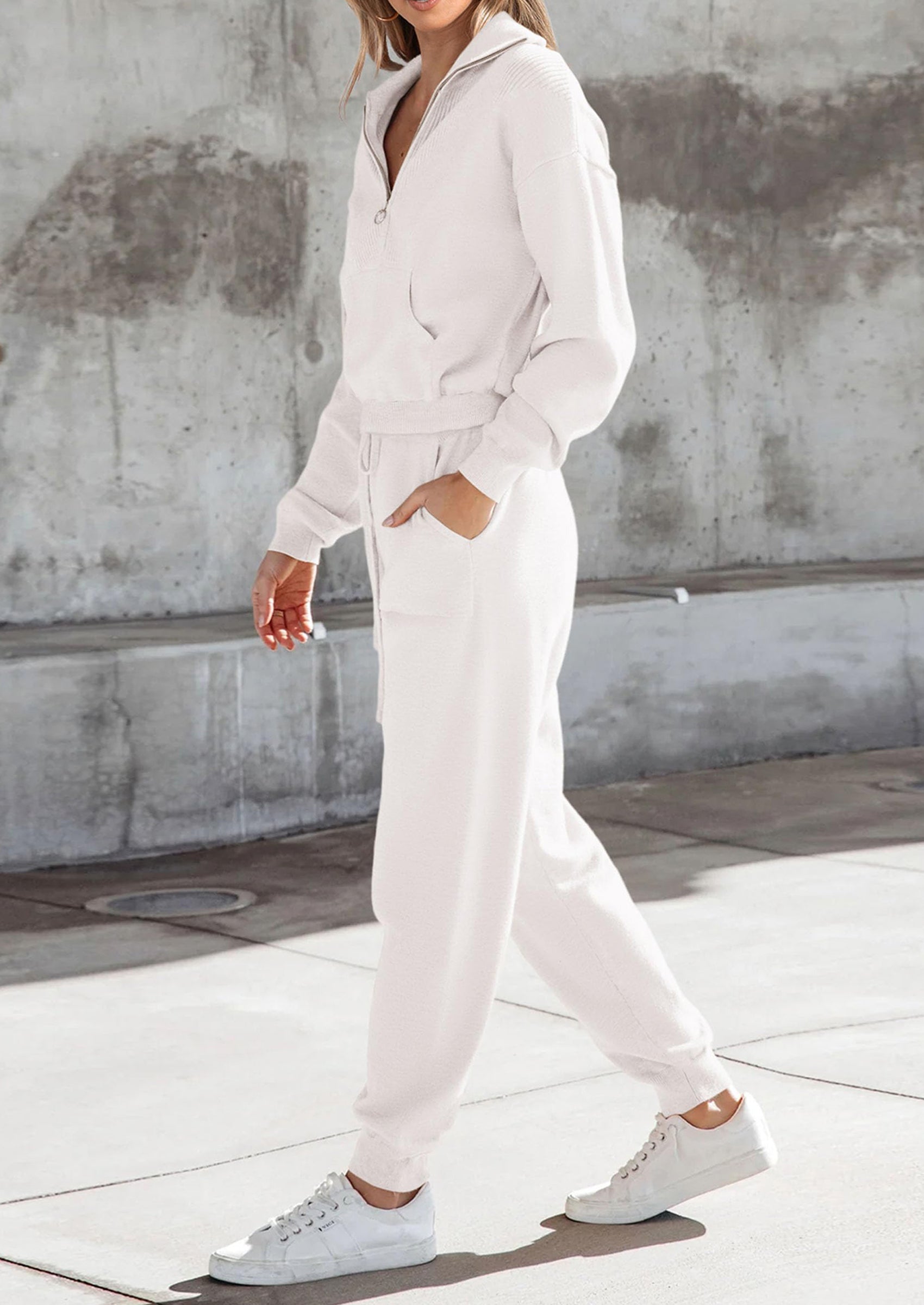 Women's 2 Piece Sweater Set Pullover Zip Up Sweatshirt Jogger Sweatpants Tracksuit Casual Outfit