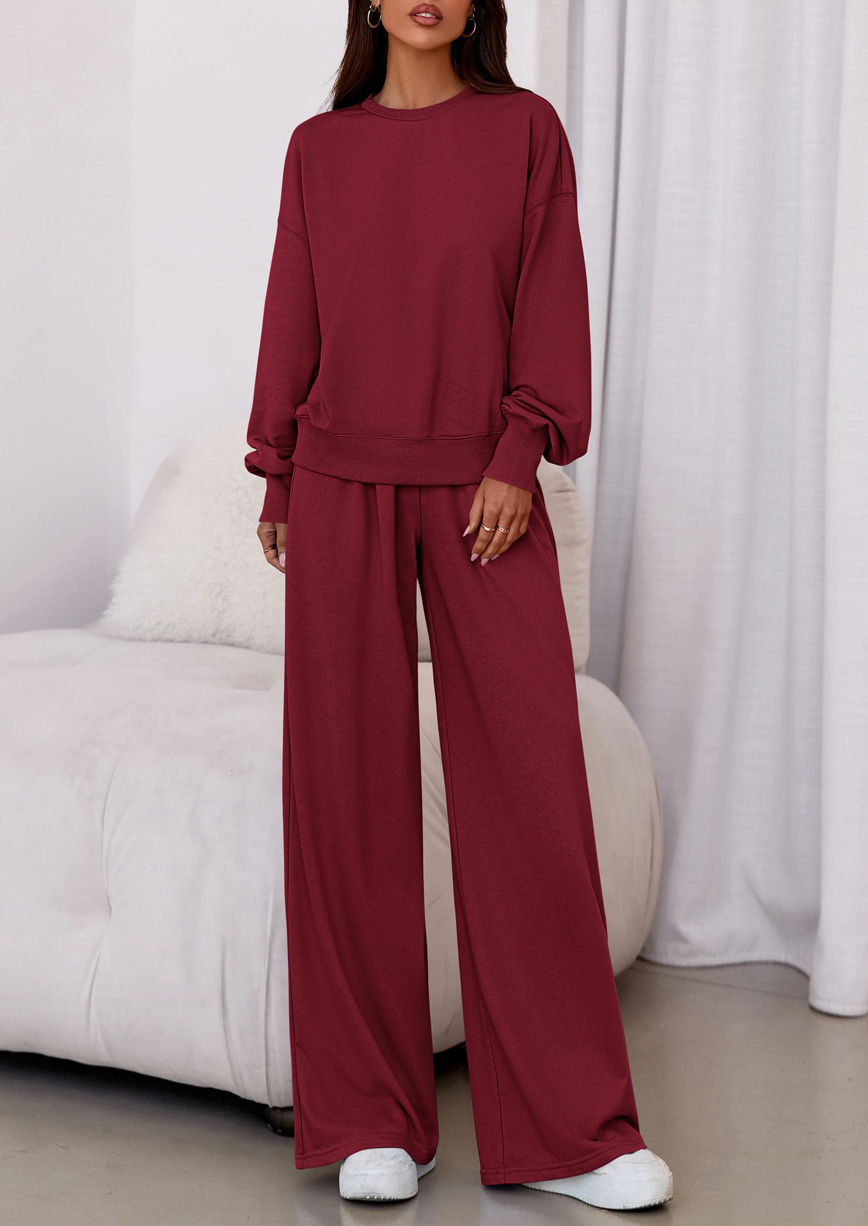 Womens 2 Piece Sets Long Sleeve Sweatshirt Wide Leg Pants Loose Matching Lounge Set Trendy Fall Outfits