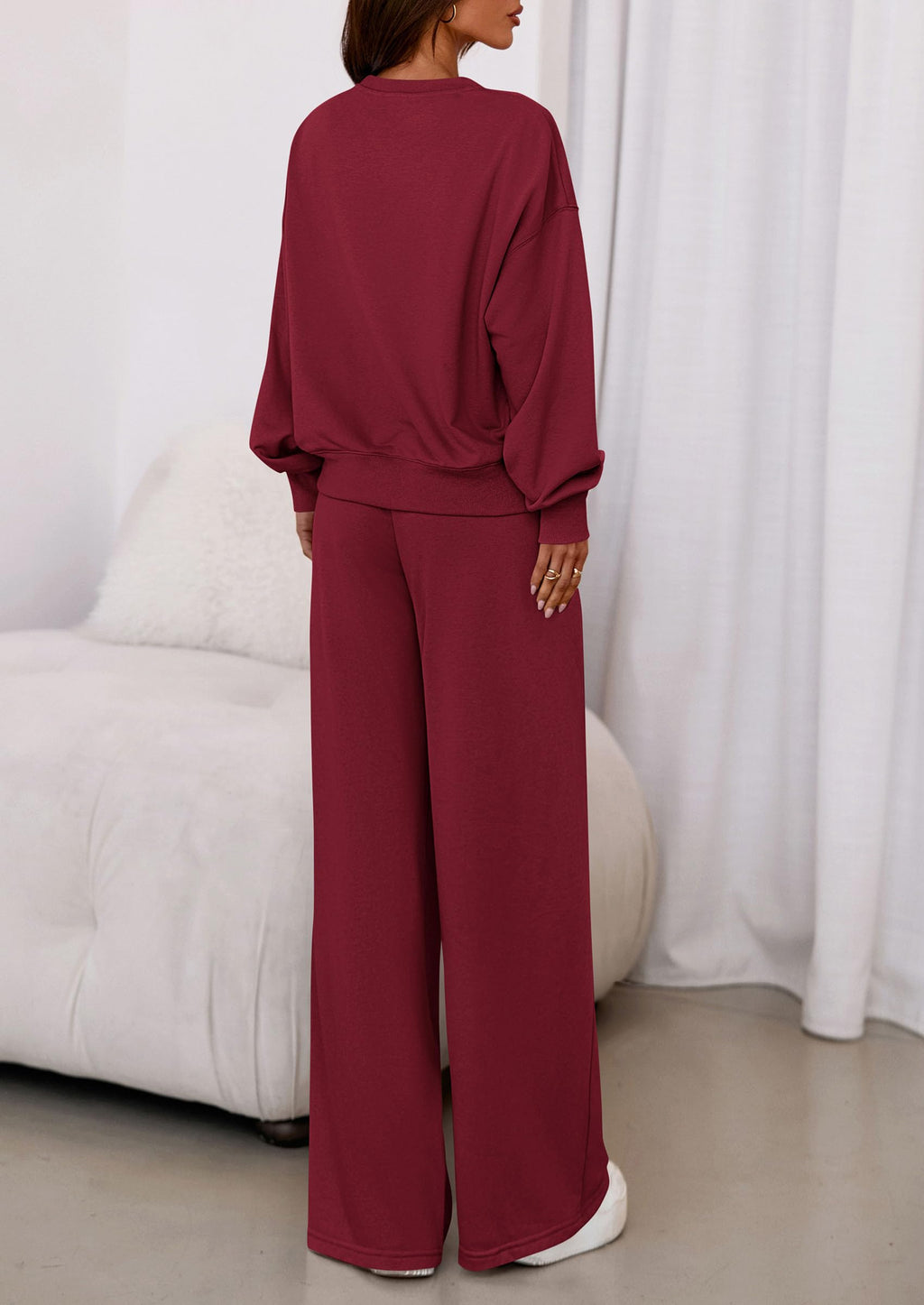 Womens 2 Piece Sets Long Sleeve Sweatshirt Wide Leg Pants Loose Matching Lounge Set Trendy Fall Outfits