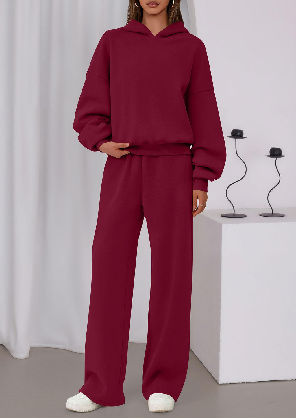 Womens Sweatsuits 2 Piece Set Casual Winter Long Sleeve Hoodie Loose Wide Leg Sweatpants Fall Tracksuit