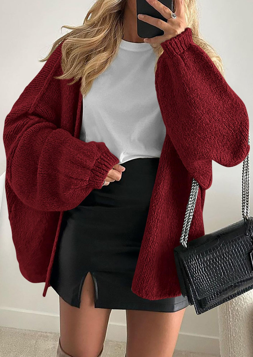 Womens Oversized Cardigan Sweaters Fall Long Lantern Sleeve Knit Open Front Lightweight Sweater