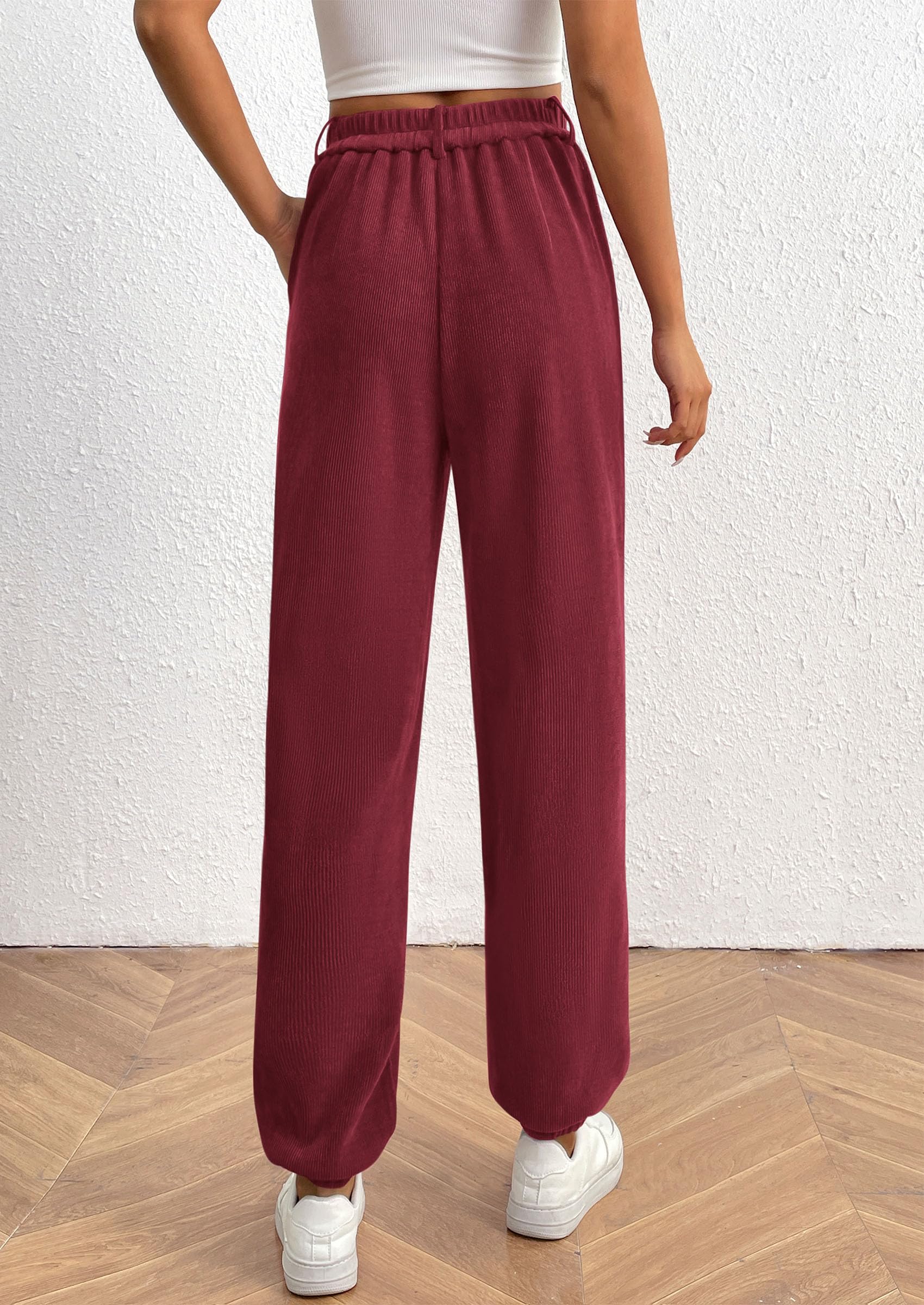 Women's Pants Dressy Casual Fall Elastic High Waisted Work Office Corduroy Trouser Slacks with Pockets
