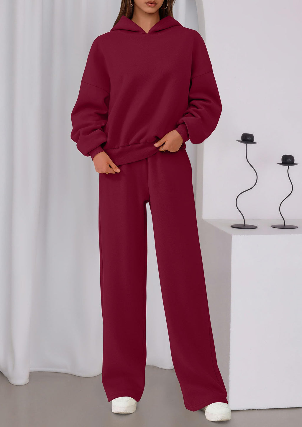 Womens Sweatsuits 2 Piece Set Casual Winter Long Sleeve Hoodie Loose Wide Leg Sweatpants Fall Tracksuit