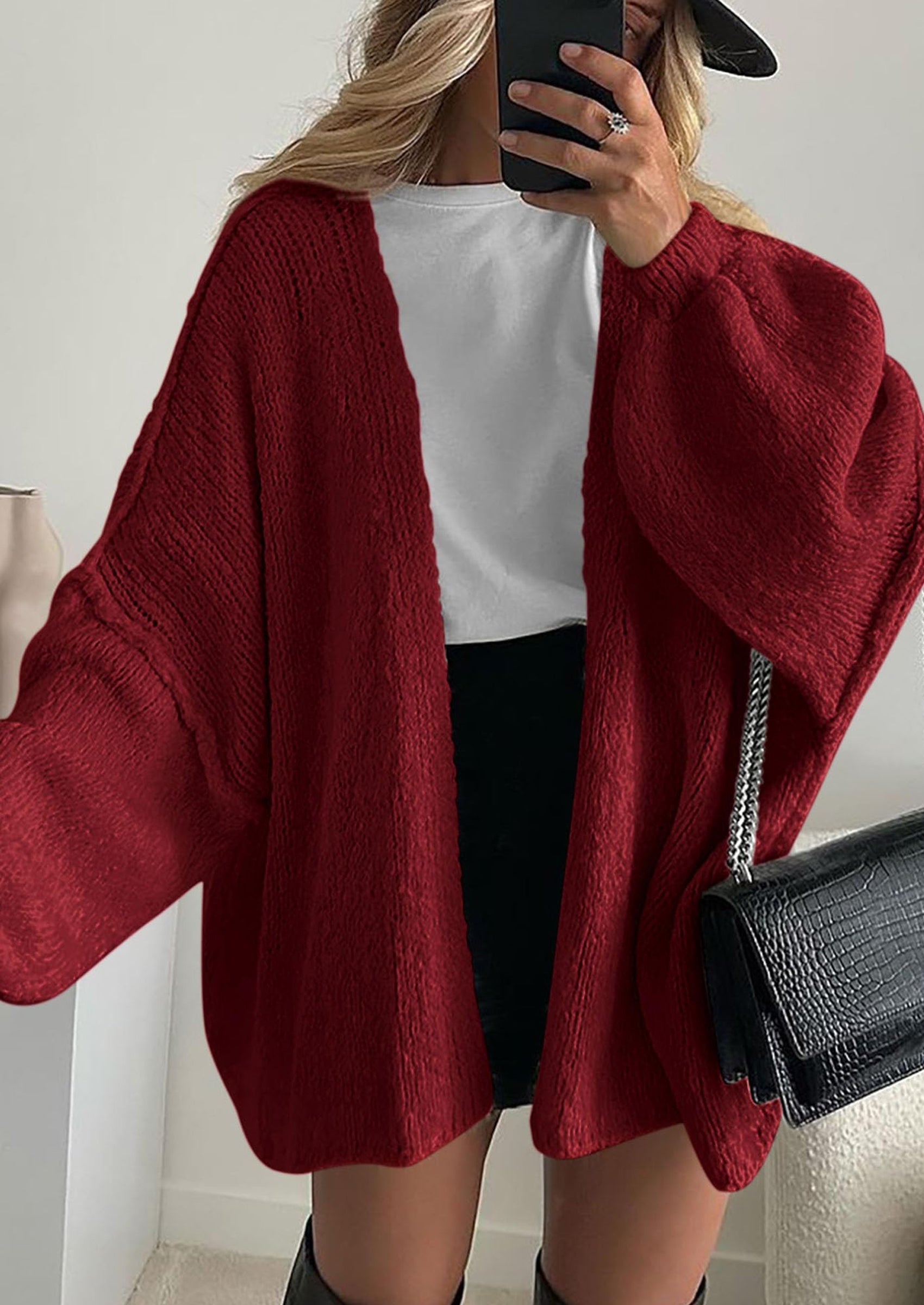 Womens Oversized Cardigan Sweaters Fall Long Lantern Sleeve Knit Open Front Lightweight Sweater