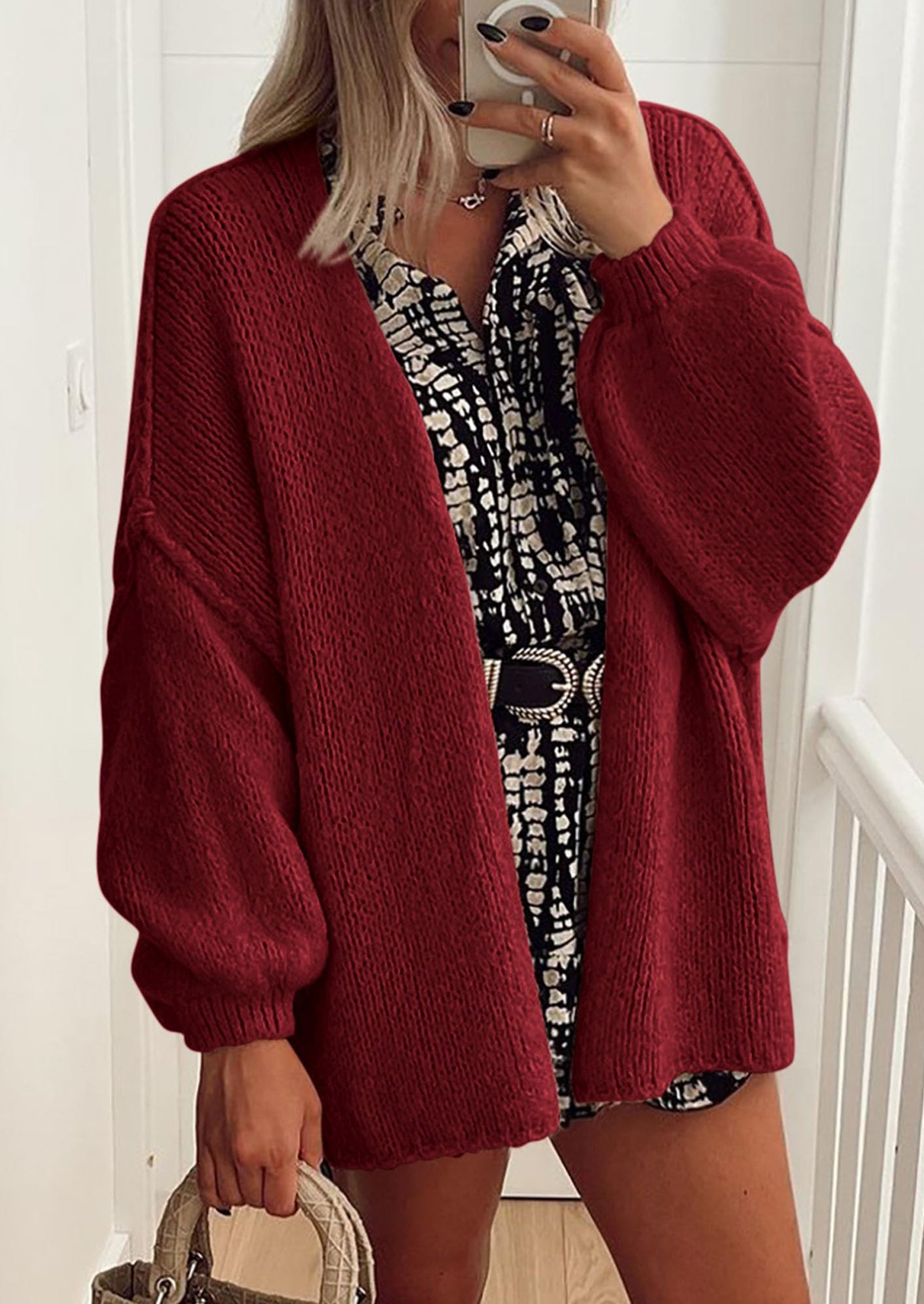 Womens Oversized Cardigan Sweaters Fall Long Lantern Sleeve Knit Open Front Lightweight Sweater