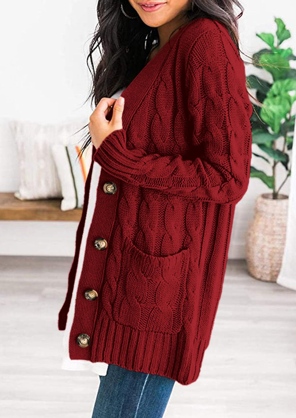 Women's Open Front Cardigan Sweaters Fall Fashion Button Down Cable Knit Chunky Winter Outerwear Coats