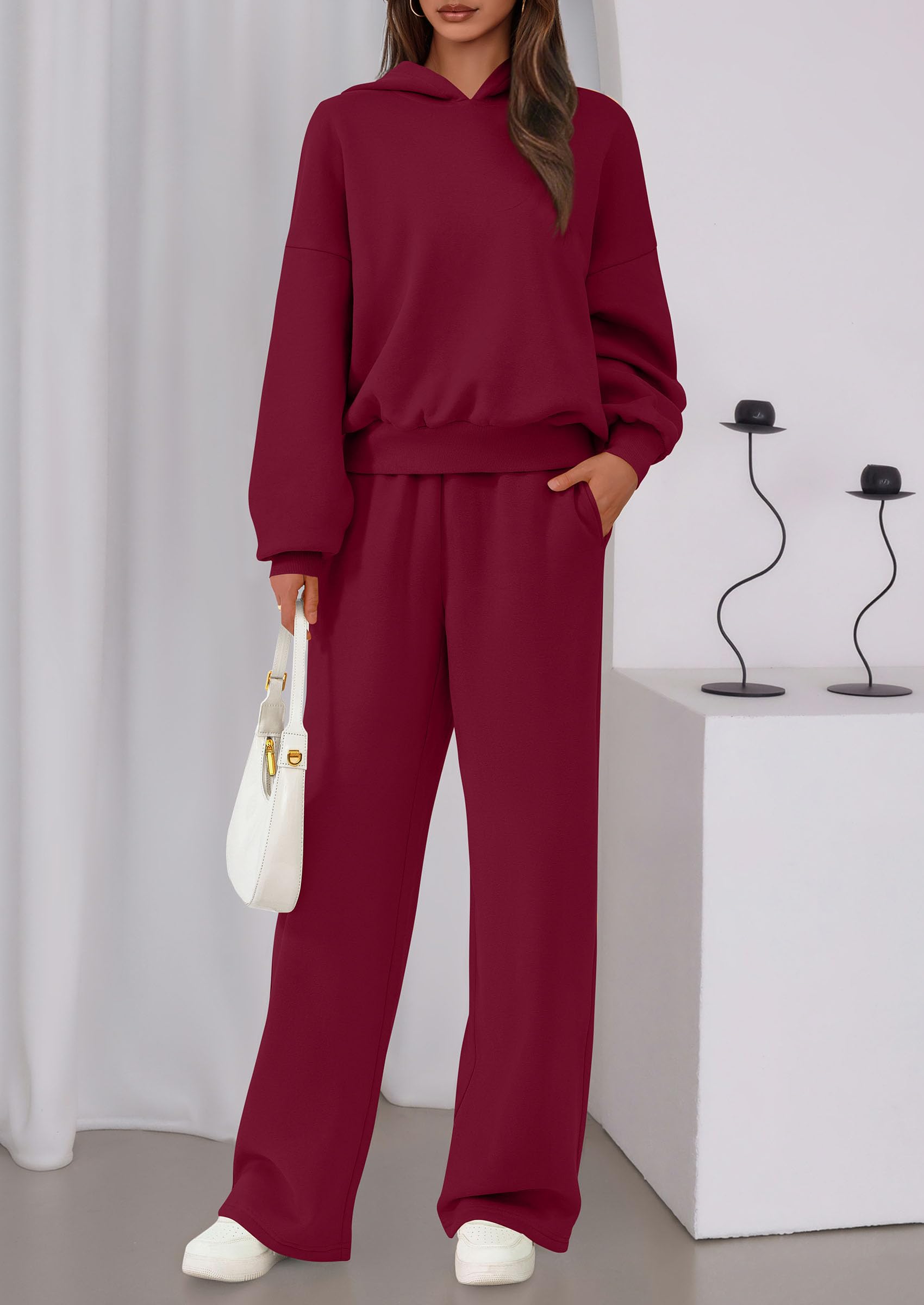Womens Sweatsuits 2 Piece Set Casual Winter Long Sleeve Hoodie Loose Wide Leg Sweatpants Fall Tracksuit