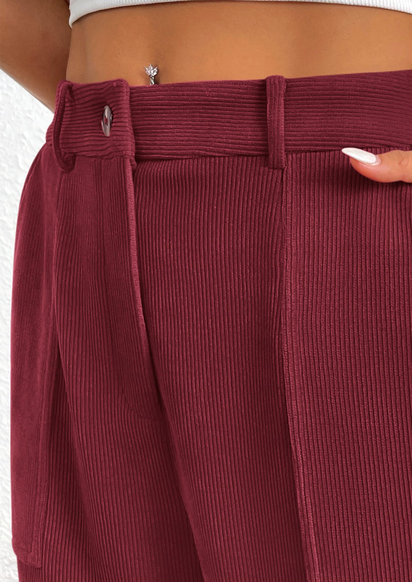 Women's Pants Dressy Casual Fall Elastic High Waisted Work Office Corduroy Trouser Slacks with Pockets