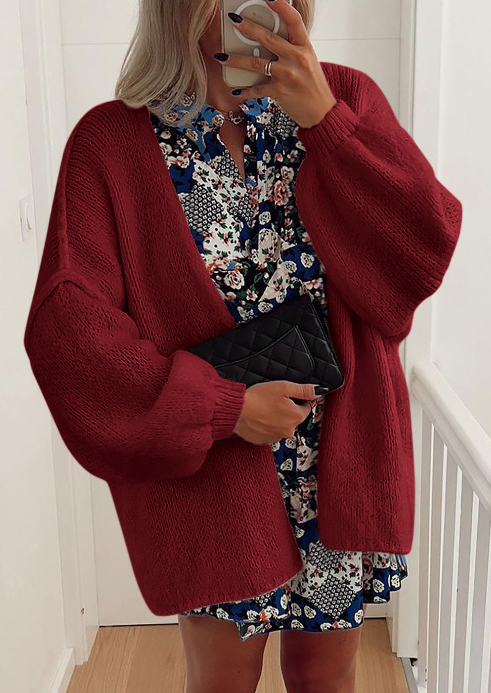 Womens Oversized Cardigan Sweaters Fall Long Lantern Sleeve Knit Open Front Lightweight Sweater