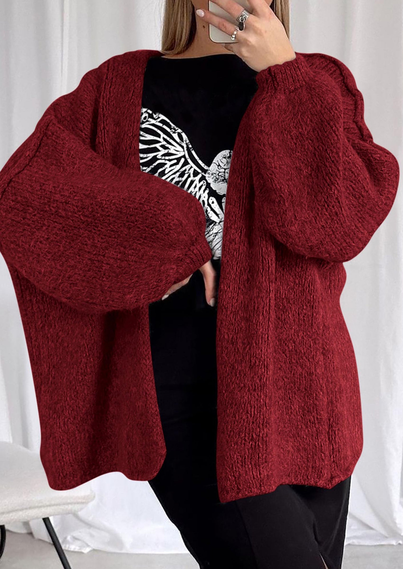 Womens Oversized Cardigan Sweaters Fall Long Lantern Sleeve Knit Open Front Lightweight Sweater