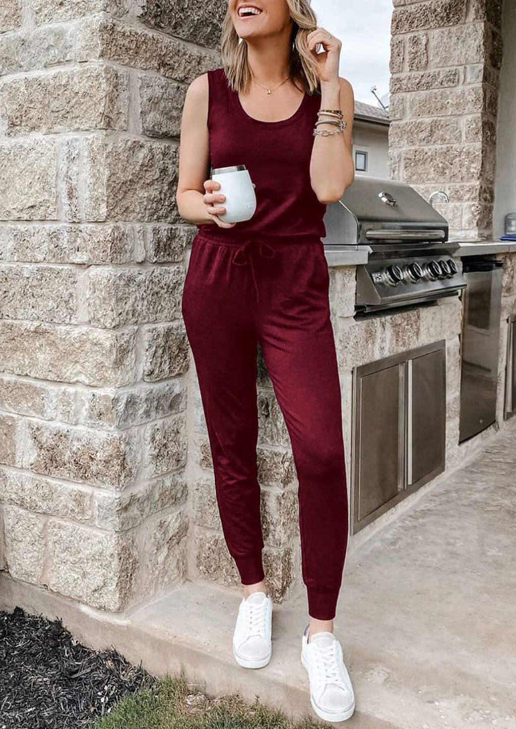 Two Piece Outfit Sets Casual Sleeveless Crewneck Tops and Sweatpants