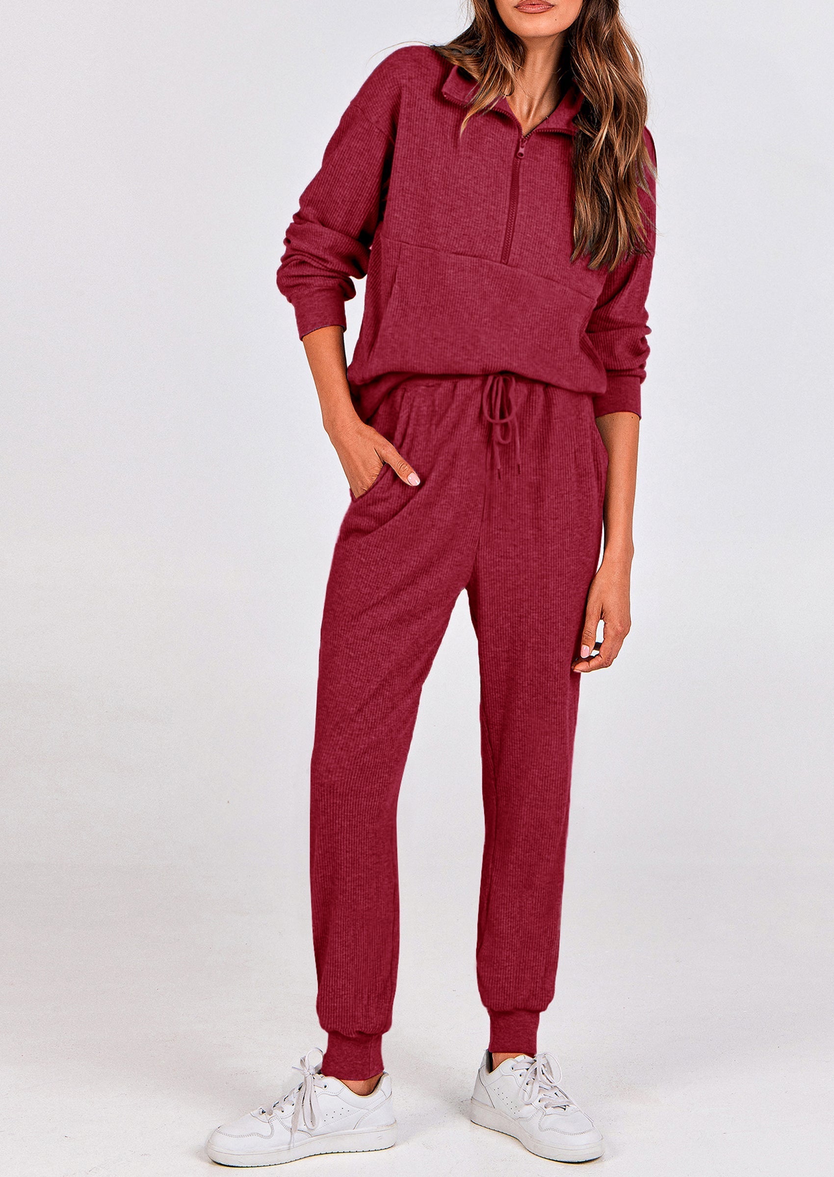 Women's Fall 2 Piece Lounge Sets Zip Up Sweatshirt Jogger Pants Sweat Track Suits Travel Outfit Winter Clothing