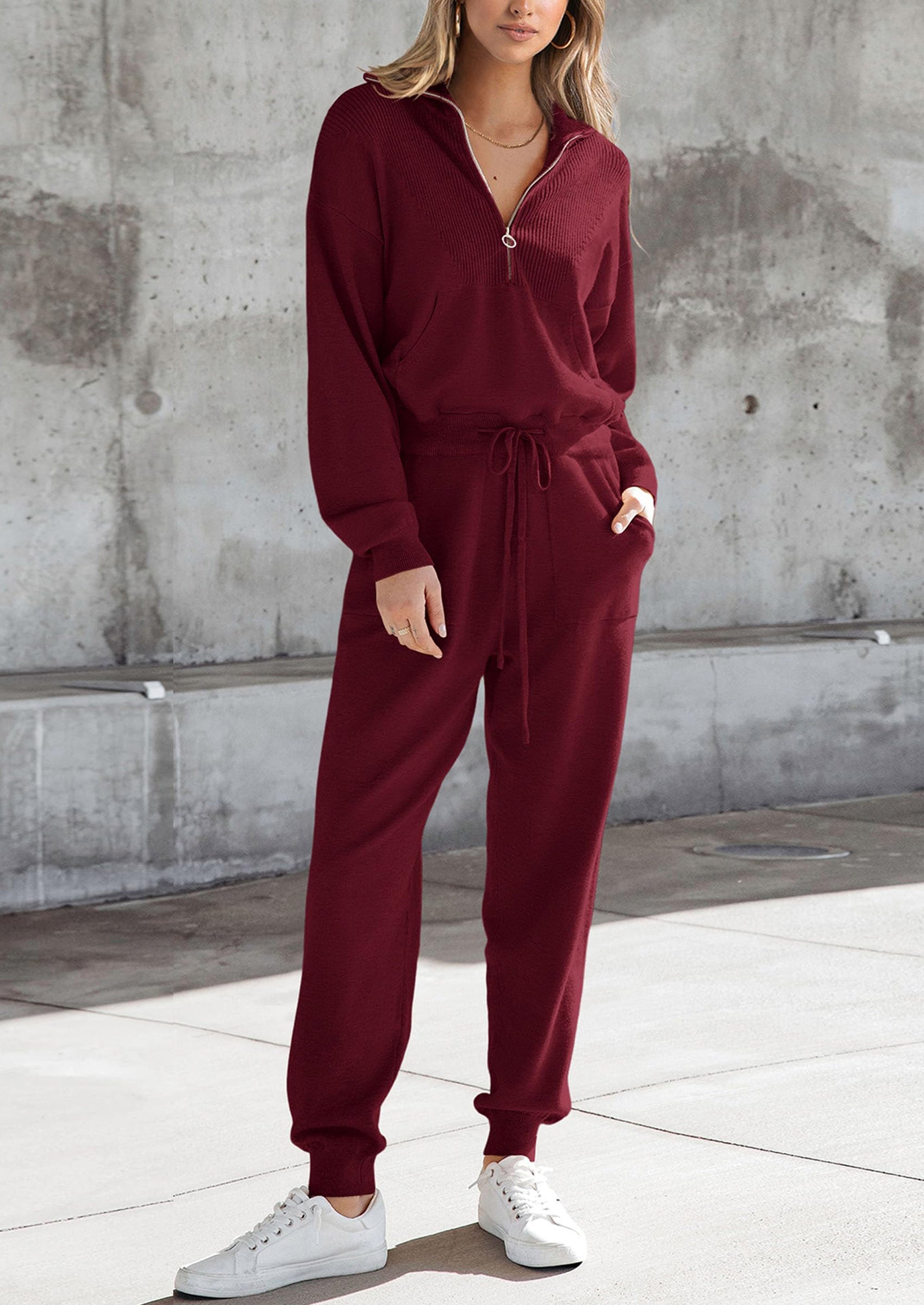 Women's 2 Piece Sweater Set Pullover Zip Up Sweatshirt Jogger Sweatpants Tracksuit Casual Outfit