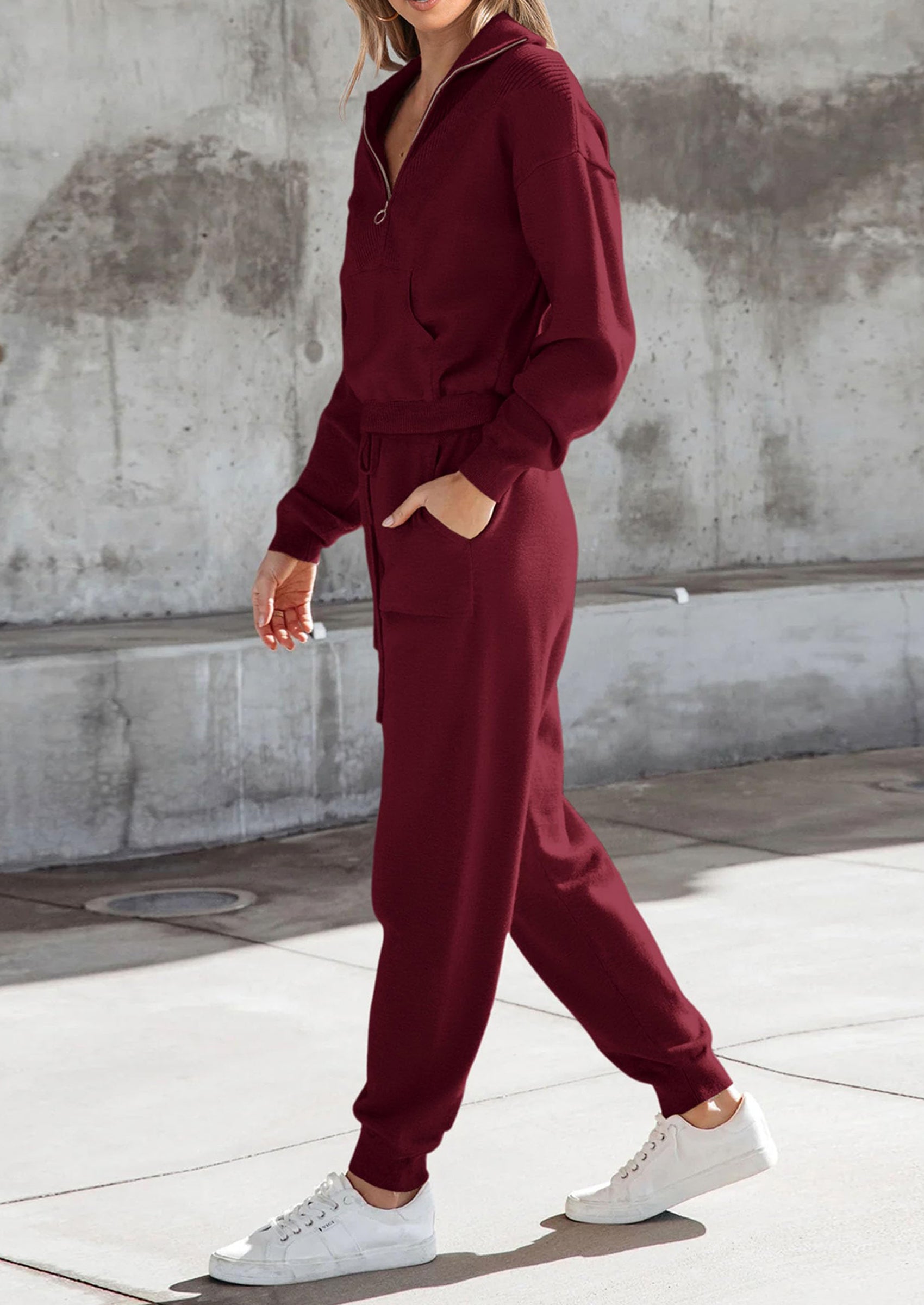 Women's 2 Piece Sweater Set Pullover Zip Up Sweatshirt Jogger Sweatpants Tracksuit Casual Outfit