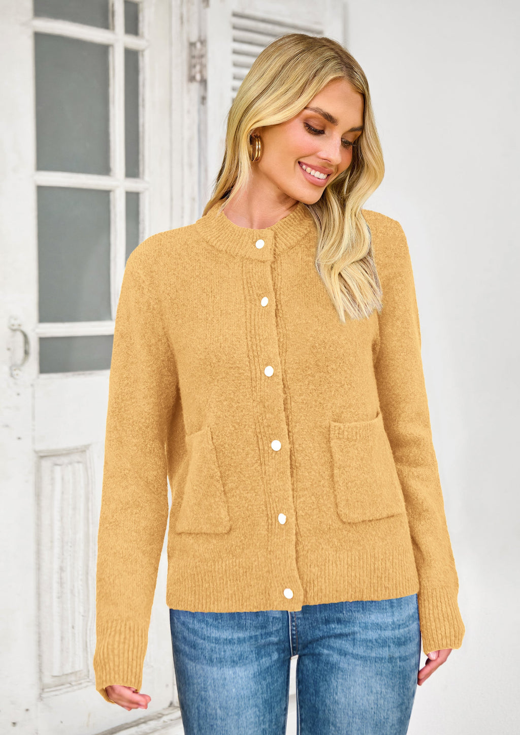 Women's Knit Cardigan Sweaters Casual Long Sleeve Open Front Button Up Ribbed Fall Spring Sweater Jackets