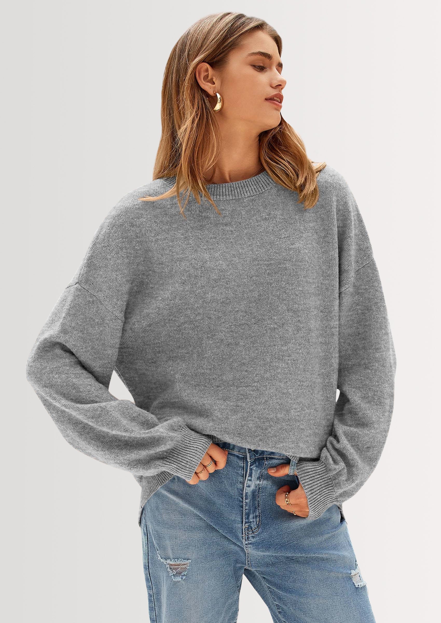 Women's Fall Sweaters Casual Crew Neck Long Sleeve Pullover Tops Ribbed Knit Loose Fit Winter Clothes