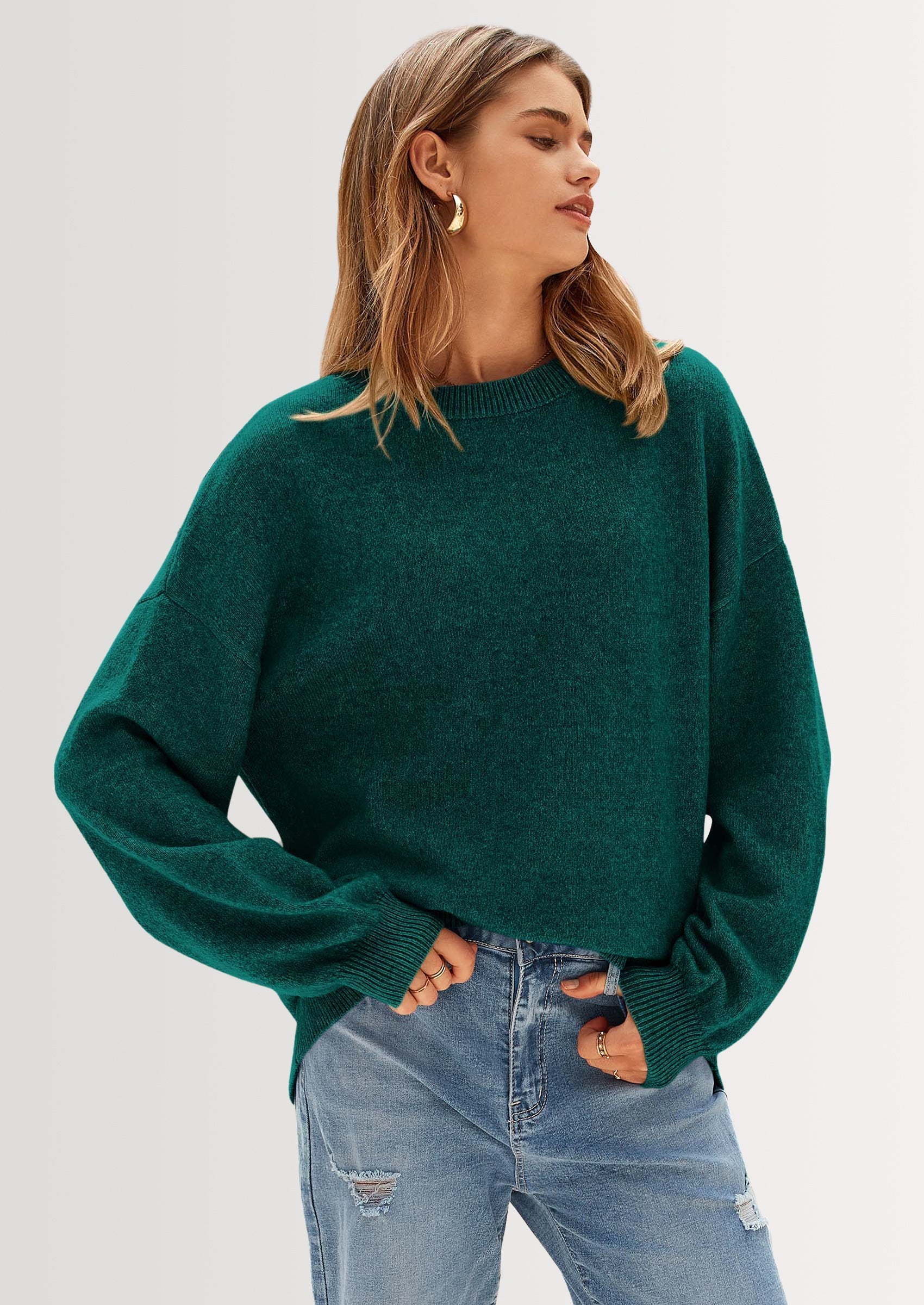 Women's Fall Sweaters Casual Crew Neck Long Sleeve Pullover Tops Ribbed Knit Loose Fit Winter Clothes