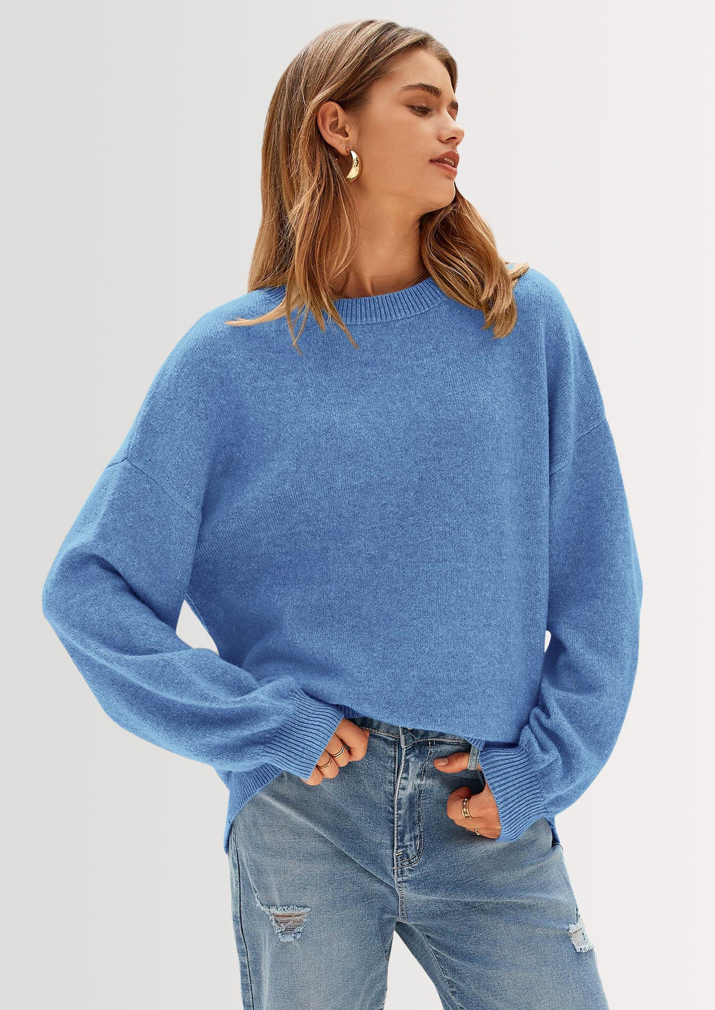 Women's Fall Sweaters Casual Crew Neck Long Sleeve Pullover Tops Ribbed Knit Loose Fit Winter Clothes