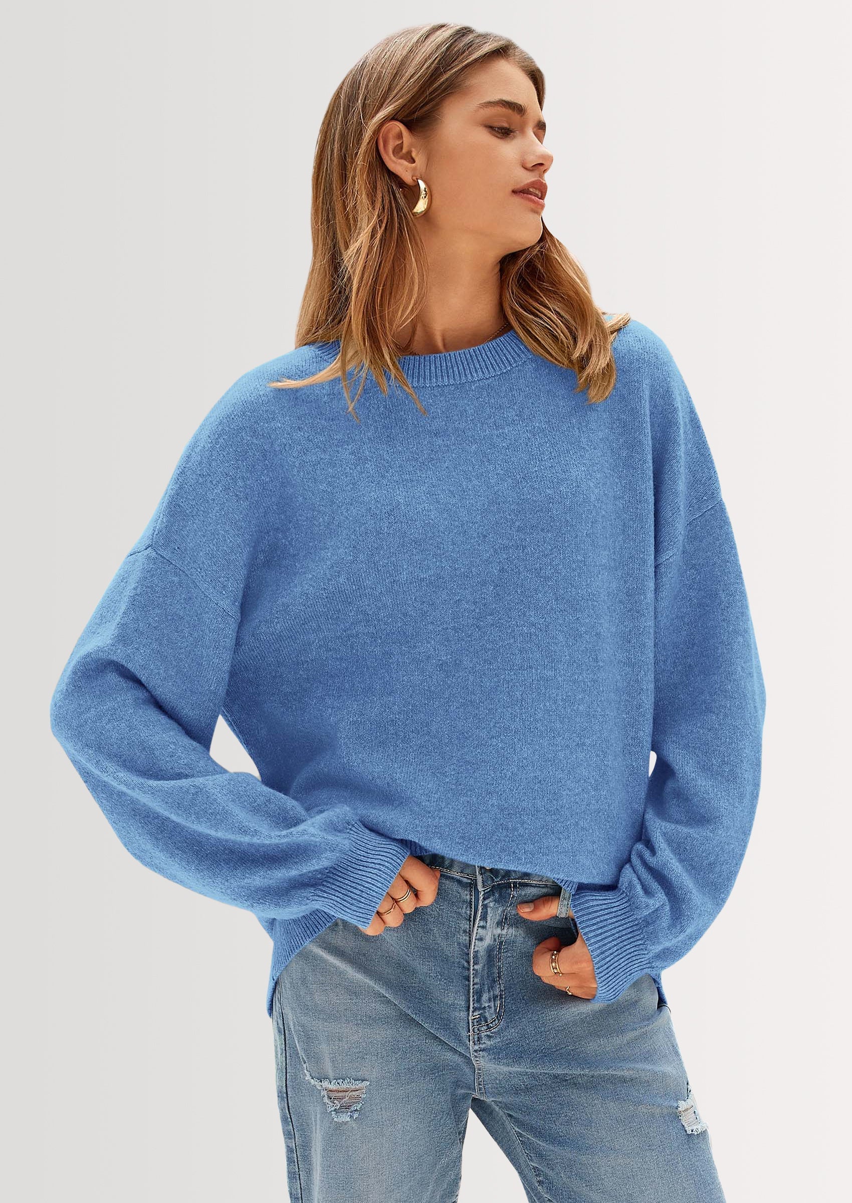 Women's Fall Sweaters Casual Crew Neck Long Sleeve Pullover Tops Ribbed Knit Loose Fit Winter Clothes