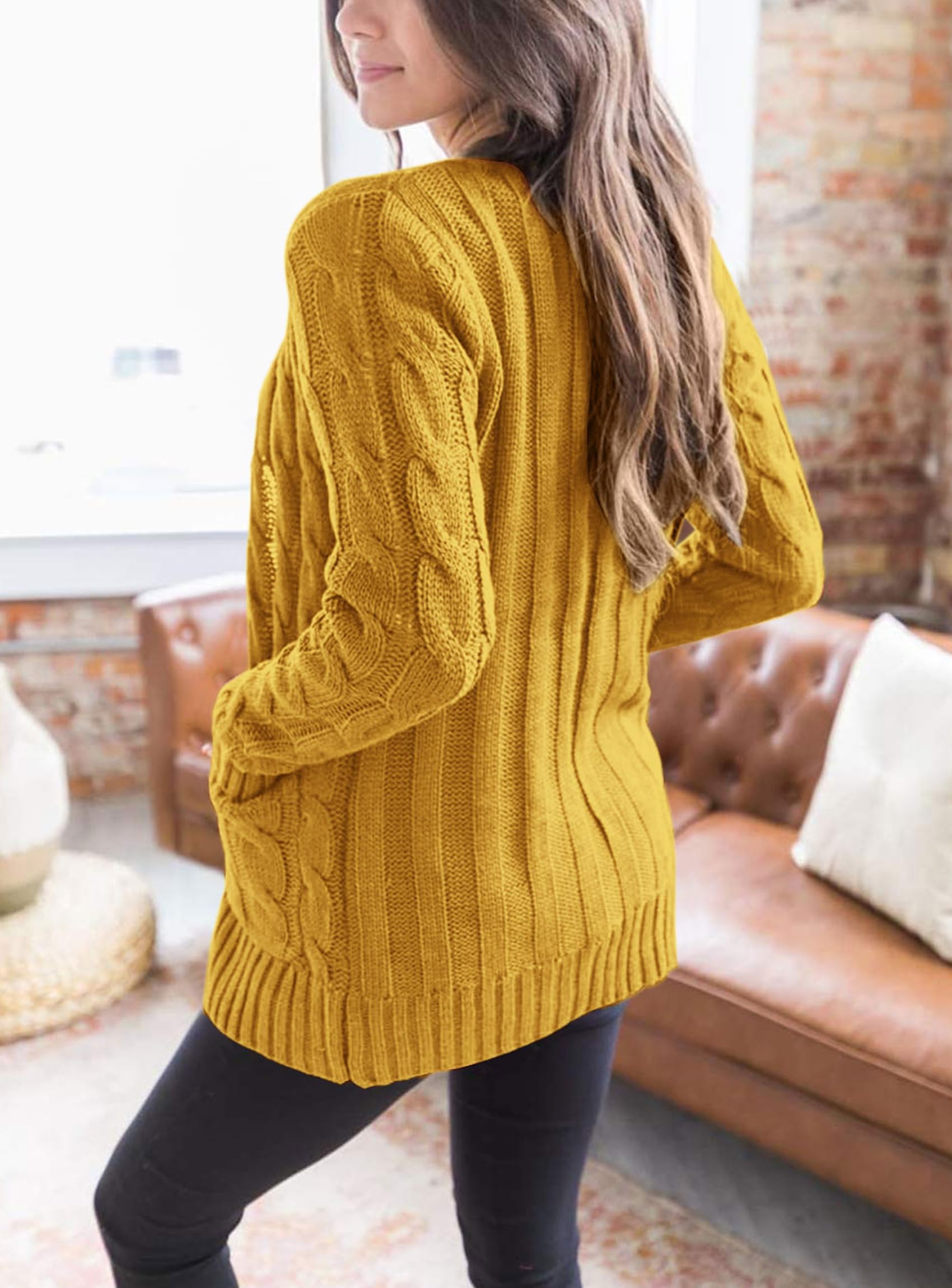 Women's Open Front Cardigan Sweaters Fall Fashion Button Down Cable Knit Chunky Winter Outerwear Coats