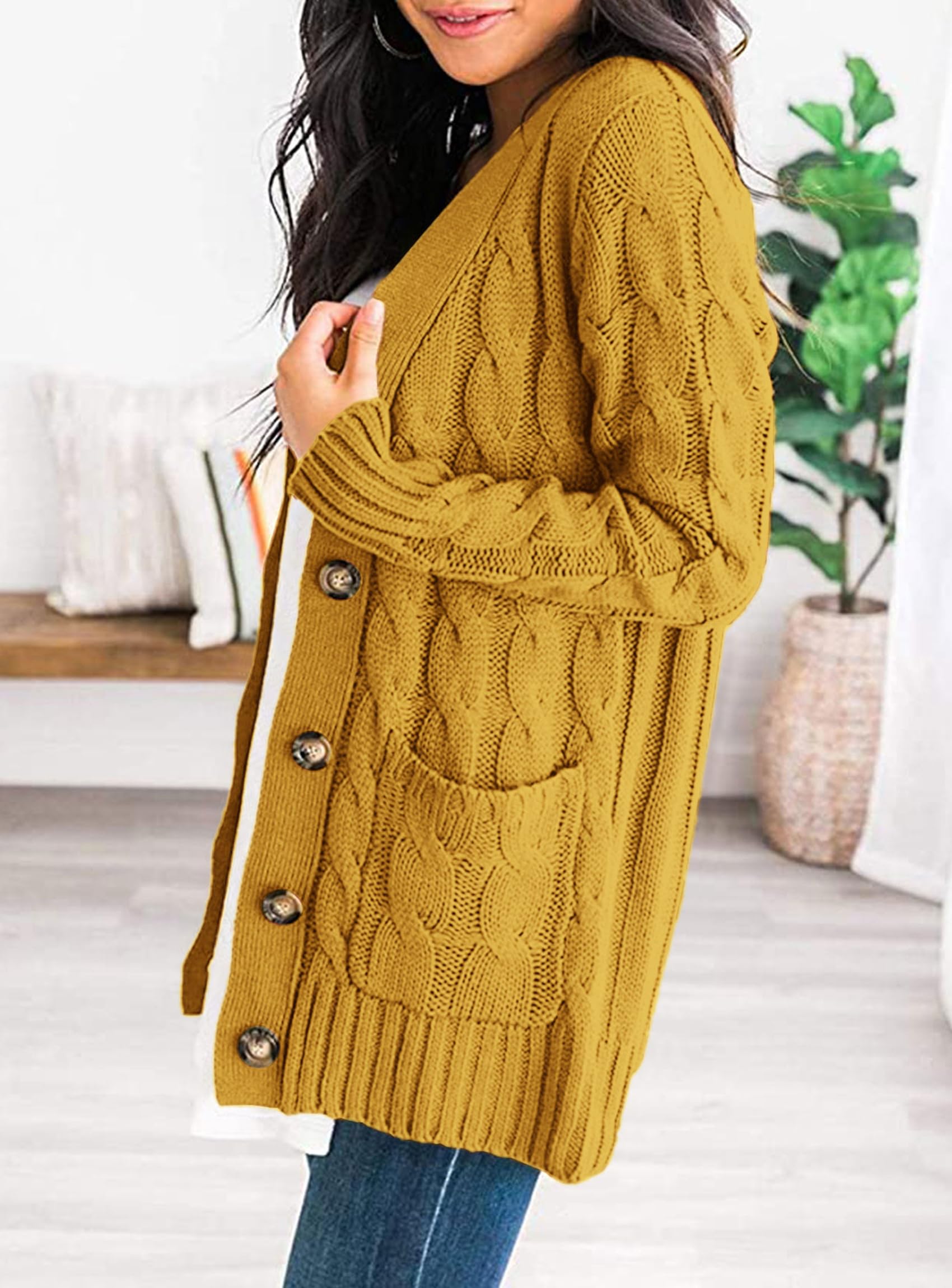 Women's Open Front Cardigan Sweaters Fall Fashion Button Down Cable Knit Chunky Winter Outerwear Coats