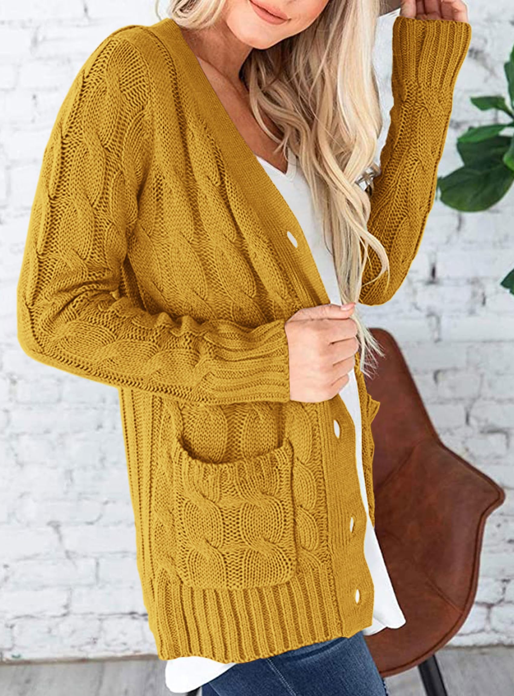 Women's Open Front Cardigan Sweaters Fall Fashion Button Down Cable Knit Chunky Winter Outerwear Coats